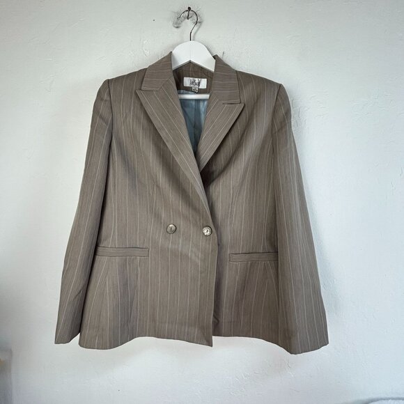 Le Suit Womens Pinstripe Double-Breasted Blazer Jacket Size 14 Business Career - Picture 1 of 8